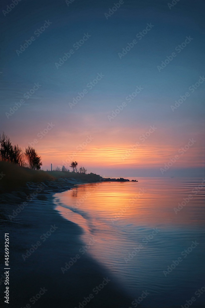 Fototapeta premium Sunrise over a Peaceful Beach Scene