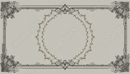 Ornate, decorative frame design on a light gray background.
