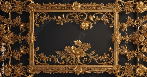 Intricate gold filigree floral frame, retro style, craft, ornate frame, elegant