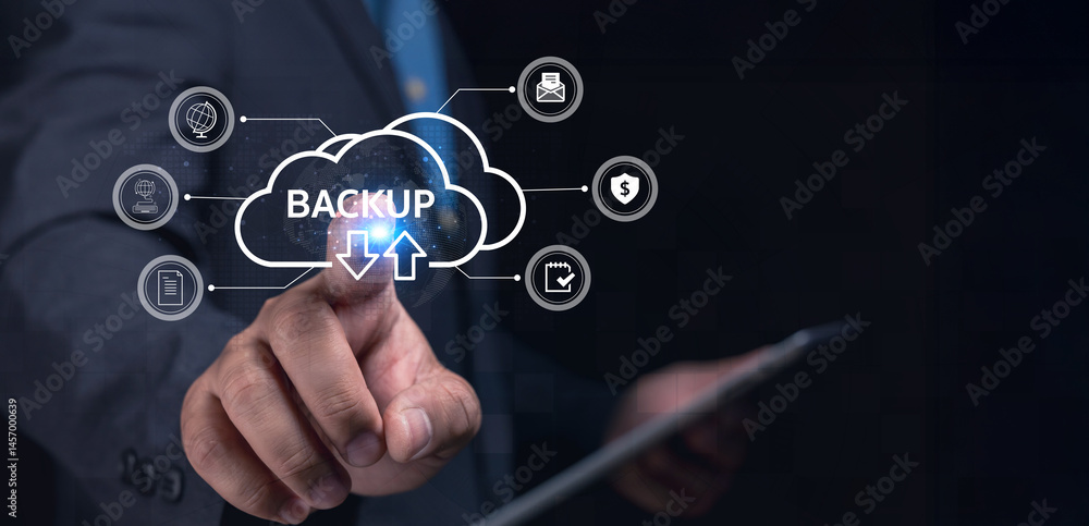 Fototapeta premium Cloud backup solutions for businesses digital data management technology professional security concept