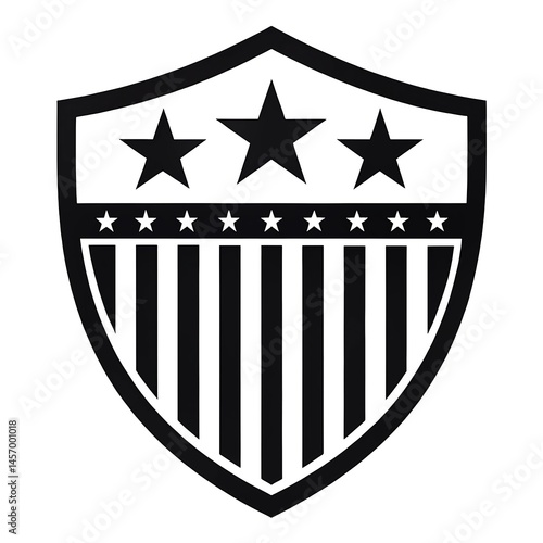 Patriotic Shield Illustration with Three Stars and Vertical Stripes