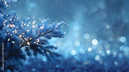 Winter Night Lights on Blue Spruce Branches