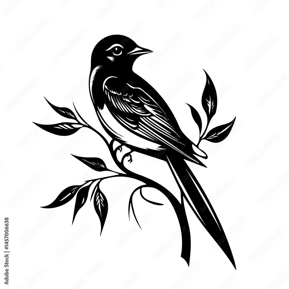 Nightingale symbol - minimalist black and white vector art - perfect for tattoos, logos - isolated on white Nightingale symbol - minimalist black and white vector art - perfect for tattoos, logos - isolated on white
