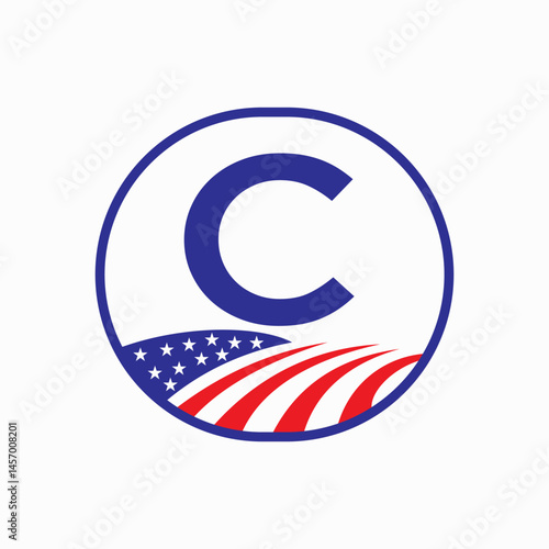Letter C USA Agriculture Logo Design. Farming Symbol Vector Template