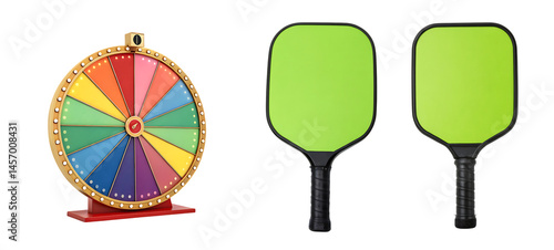 Pickleball paddles with fortune wheel on transparent background