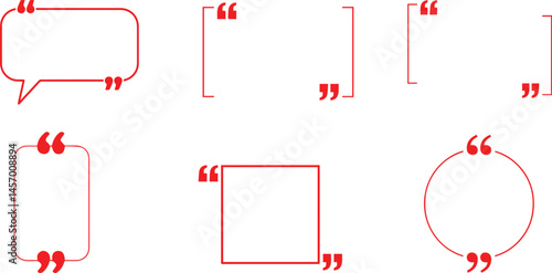 Speech bubbles, quotation marks, minimalist design, red outlines, white background, communication symbols, graphic elements, cartoon style, dialogue indicators, simple shapes, vector illustration