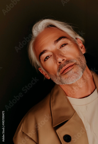 Elegant Portrait of a Mature Man with Gray Hair – AI Generated