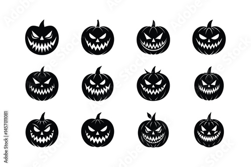 set of jack-o'-lantern angry face vector silhouette