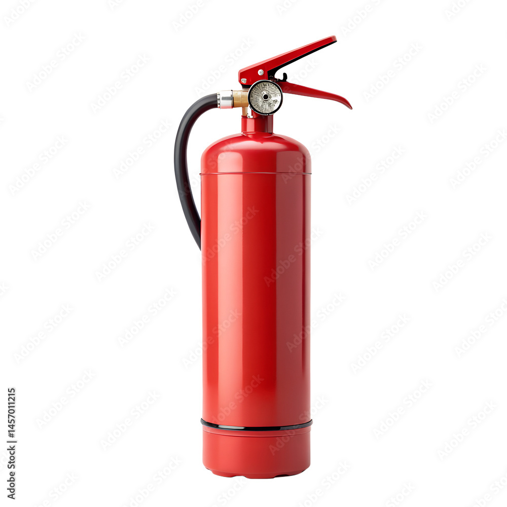 Fototapeta premium Fire Extinguisher: A meticulously crafted shot showcasing a vibrant fire extinguisher, embodying a symbol of safety and preparedness.
