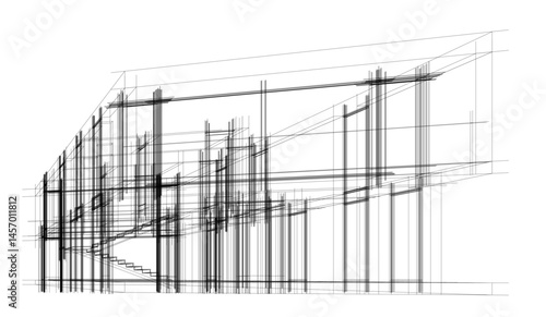 Architectural drawing vector 3d illustration