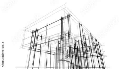 Architectural drawing vector 3d illustration