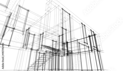 Architectural drawing vector 3d illustration