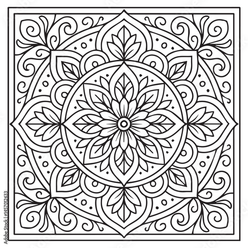 Wallpaper Mural Intricate Mandala Design: A mesmerizing mandala illustration with a detailed intricate design composed of symmetrical patterns, perfect for adult coloring books, meditation. Torontodigital.ca