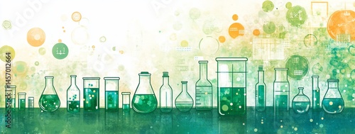 Obraz na płótnie Green liquid in various laboratory glassware on a table. w salonie