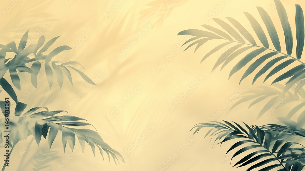 Tropical palm leaves with soft light background.