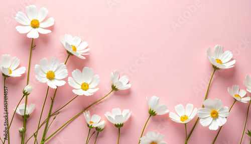 illustration of white jasmine flowers scattered on a pink background