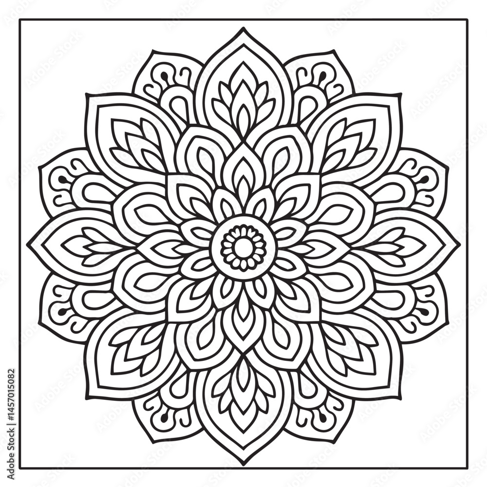 Intricate Mandala Design: A mesmerizing mandala illustration with a detailed intricate design composed of symmetrical patterns, perfect for adult coloring books, meditation. Intricate Mandala Design: A mesmerizing mandala illustration with a detailed intricate design composed of symmetrical patterns, perfect for adult coloring books, meditation.