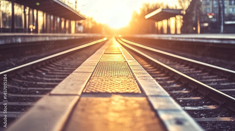 Fototapeta premium Train platform morning, realistic, cinematic light, sharp focus.