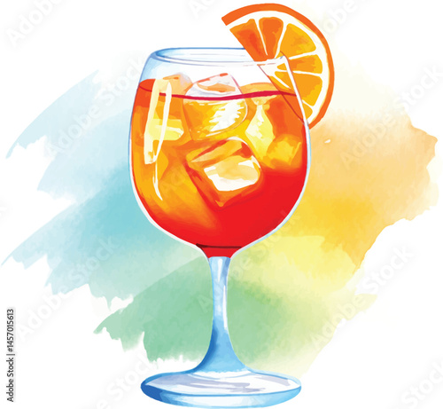 Aperol Spritz Watercolor Illustration - Refreshing Summer Cocktail