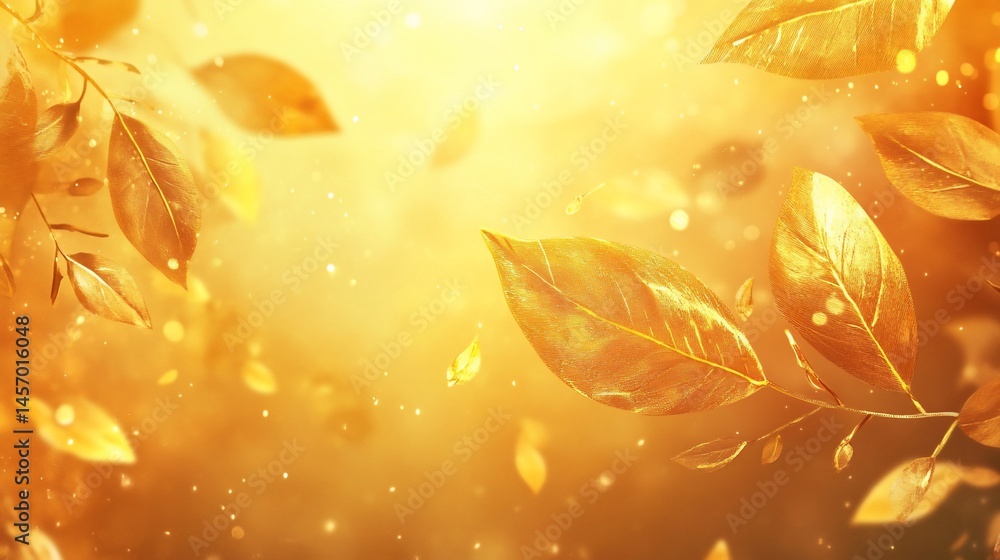 Golden autumn leaves falling in sunlight. (1)