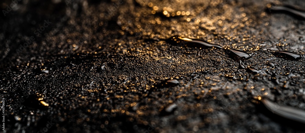 Close-up of dark, textured surface with liquid droplets.