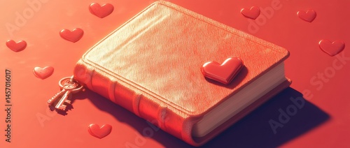 Obraz na płótnie Red book with heart and key on red background. w salonie