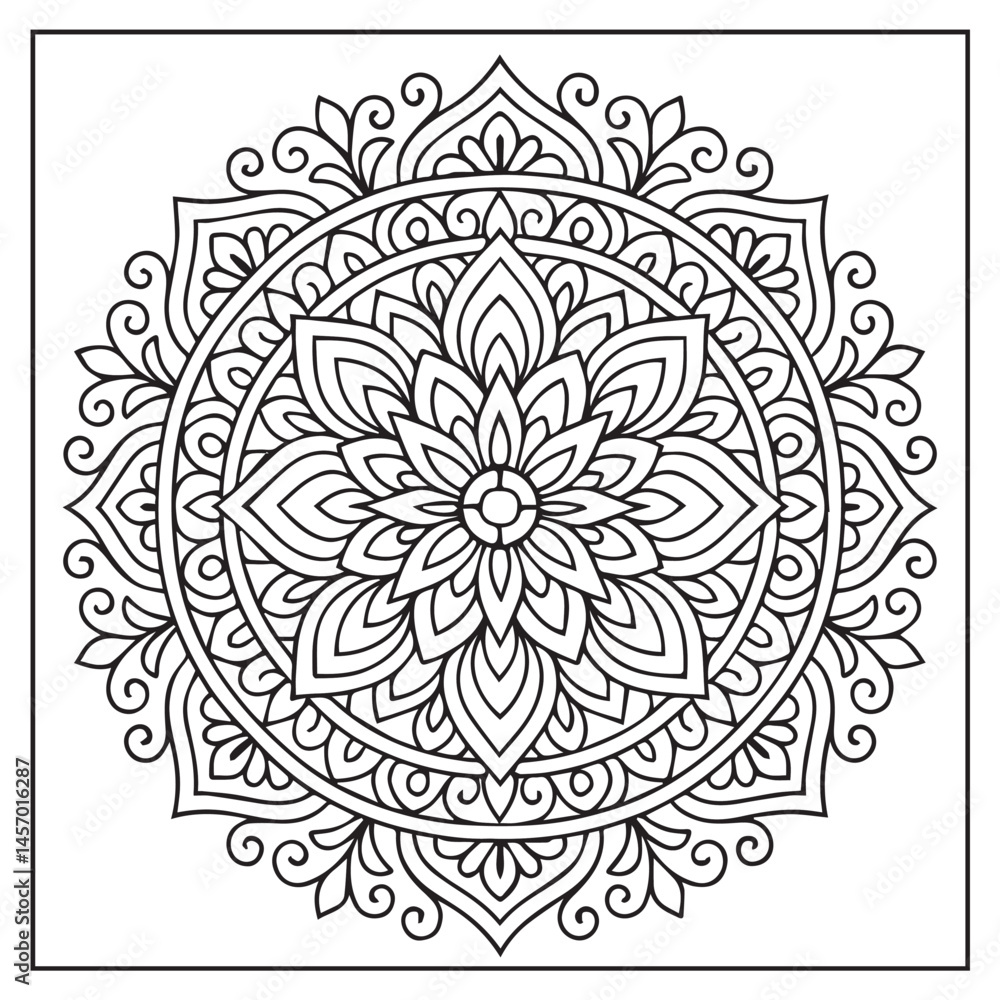 Intricate Mandala Design: A mesmerizing mandala illustration with a detailed intricate design composed of symmetrical patterns, perfect for adult coloring books, meditation. Intricate Mandala Design: A mesmerizing mandala illustration with a detailed intricate design composed of symmetrical patterns, perfect for adult coloring books, meditation.