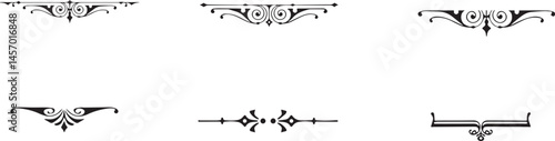 Vintage ornamental dividers, elegant line art, floral scrollwork, symmetrical design, Victorian decorative elements, delicate filigree patterns, black and white illustration, engraving style,