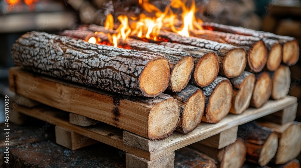 Burning firewood on a wooden pallet Burning firewood on a wooden pallet