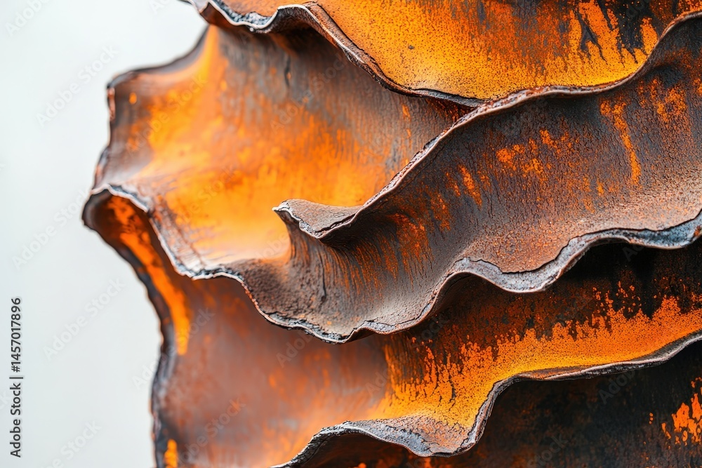 Fototapeta premium Detailed close-up view of rusted, layered metal panels.
