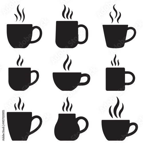 set of black vector various Coffee Mug Silhouette Design Vector Illustration