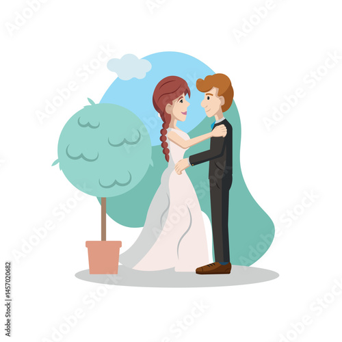 Bride and groom together. Vector