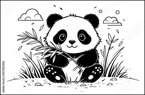 Cute Panda line art illustration for a children's coloring book