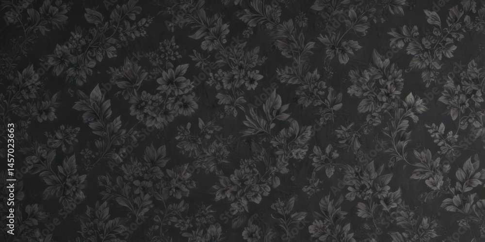 Obraz premium Small scale charcoal floral wallpaper, intricate leaf details , image, organic