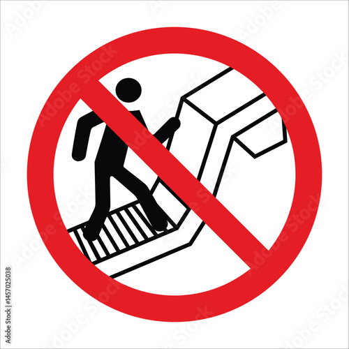 International prohibition sign prohibiting walking on a moving conveyor for safety reasons