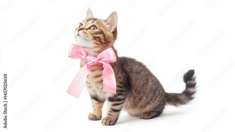 Obraz premium Adorable Tabby Kitten with Pink Bow
