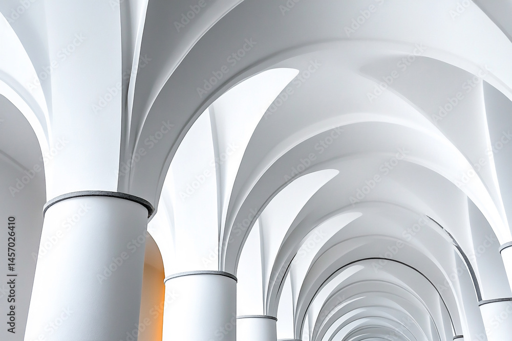 Elegant Low-Angle View of Intricately Designed Ceiling Arches Showcasing Modern Architectural Beauty and Soft Lighting in a Spacious Interior