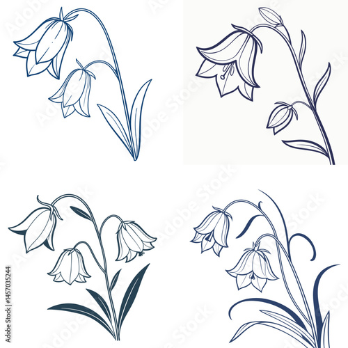 A bellflower icon with a simple, bell-shaped bloom and curved  petals.