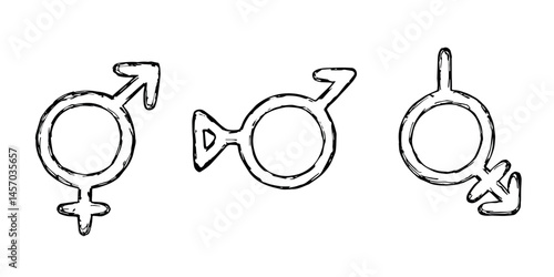 Set of hand drawn bigender identity icon Symbol used to represent sex and gender