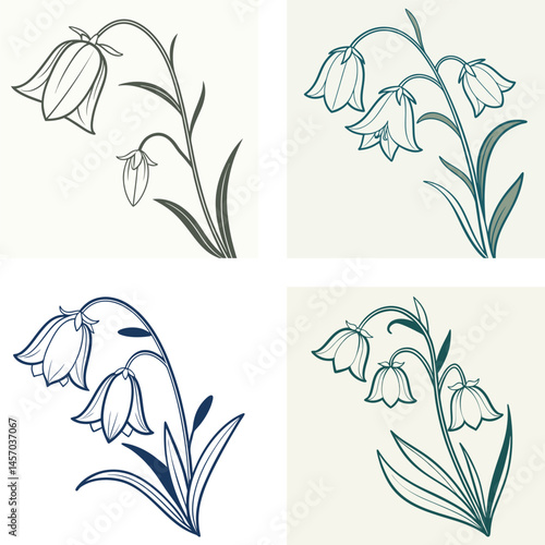 A bellflower icon with a simple, bell-shaped bloom and curved  petals.
