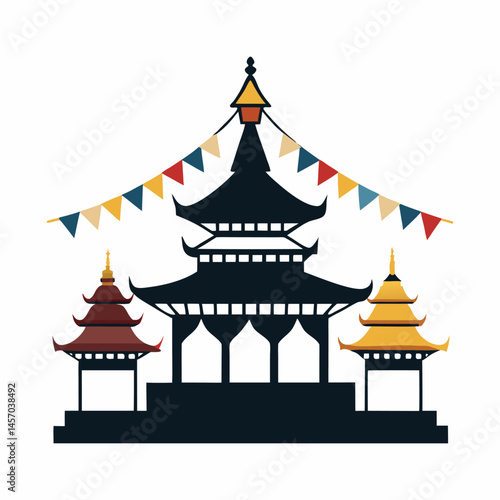 Wallpaper Mural Buddhist Temple Silhouette with Prayer Flags Torontodigital.ca