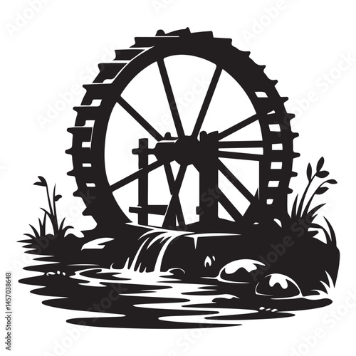 waterwheel Vector Black silhouettes. with white background