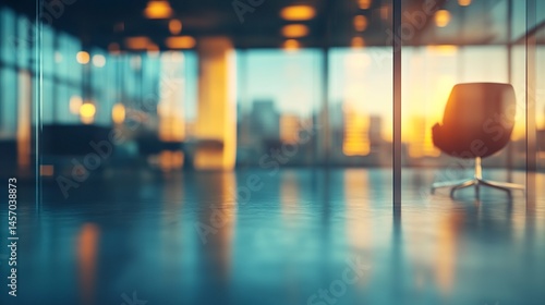 Wallpaper Mural Blurry glass office space abstract background faintly visible furniture glowing reflections calm neutral tones.  Torontodigital.ca