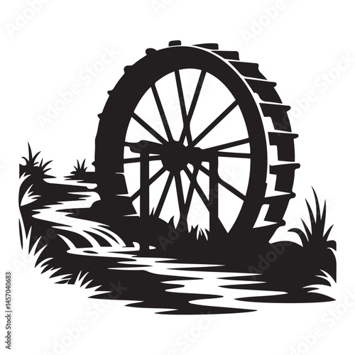 waterwheel Vector Black silhouettes. with white background