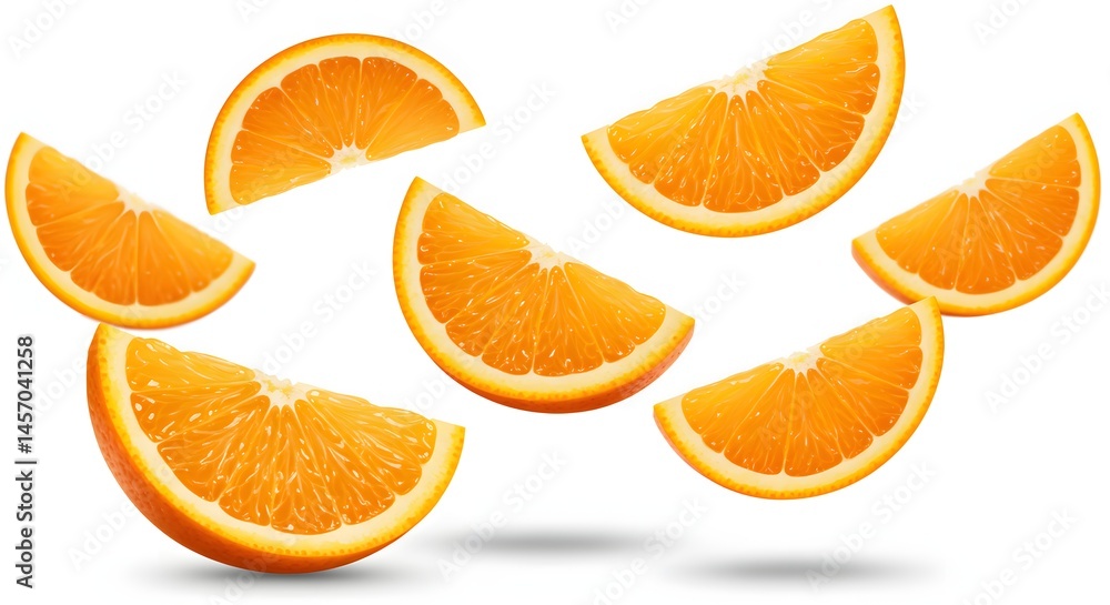 image of fresh orange slices flying in mid-air with realistic shadows and soft lighting, isolated on a clean white background
image of fresh orange slices flying in mid-air with realistic shadows and soft lighting, isolated on a clean white background