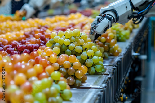 Obraz na płótnie Robotic Arms Skillfully Sorting and Handling Fresh Grapes in a Modern Agricultural Facility w salonie