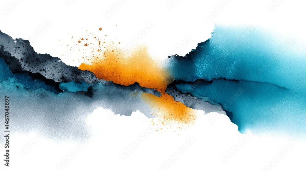 Obraz premium Abstract Watercolor Landscape - Serene, flowing colors; dynamic energy; tranquil atmosphere; contrasting hues; artistic expression