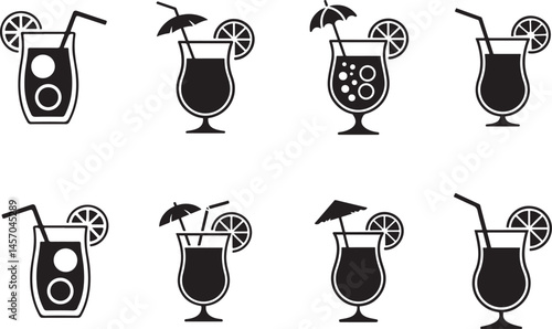 Refreshing Summer Cocktails Icon set vector on transparent background.