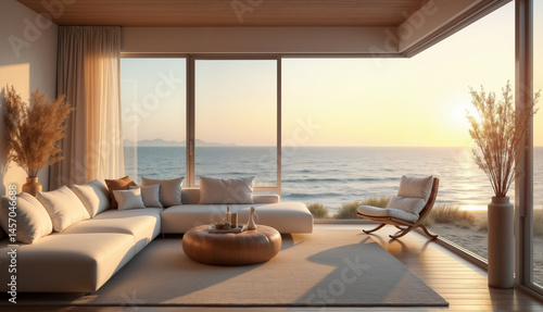 Modern Beachside Living Room with Ocean View