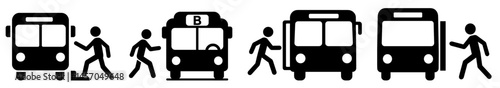 Set of bus and passenger icons for public transportation